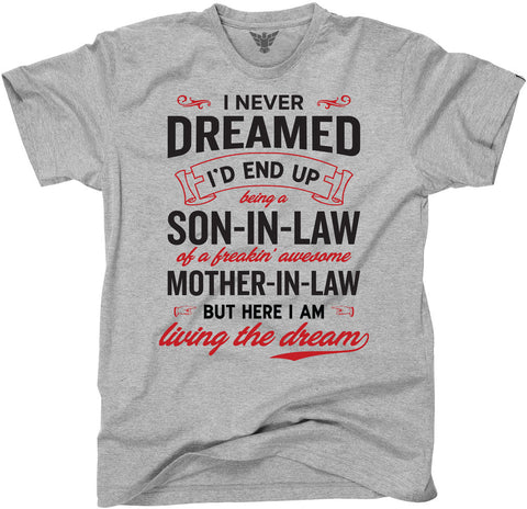funny husband gift and son in law shirt from awesome mother in law - mens tees sport grey