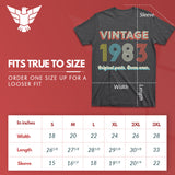 40th birthday gift for men or women vintage 1983 retro 80s shirt size guide - GunShowTees - heather grey