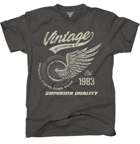 42nd birthday gift shirt, vintage 1983 retro motorcycle design - men's tshirts - heather grey