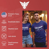 couple wearing the official Trump Vance 2024 campaign shirt presidential election America first patriots trump supporters - mens navy
