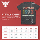 51st birthday gift men or women, Vintage 1973 shirt size guide - GunShowTees - dark heather