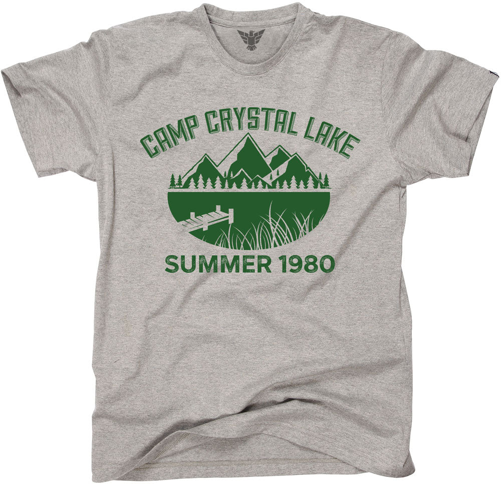 GunShowTees Camp Crystal Lake tshirt for halloween costume, friday the 13th and casual wear - mens sport grey heather