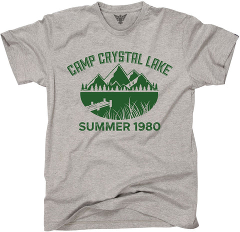 GunShowTees Camp Crystal Lake tshirt for halloween costume, friday the 13th and casual wear - mens sport grey heather