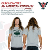 Man showing GunShowTees Camp Crystal Lake shirt - haloween costume and  horror fan apparel - mens sport grey heather